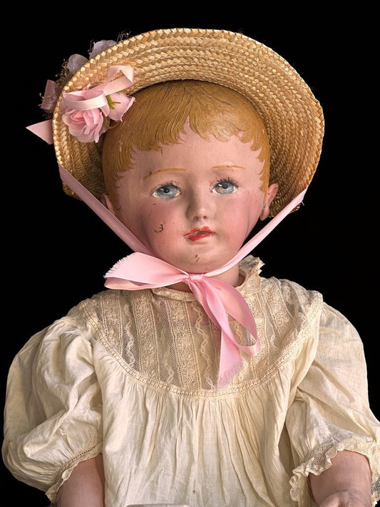 Huge Antique American Martha Chase 28" Oil Painted Cloth Toddler Doll