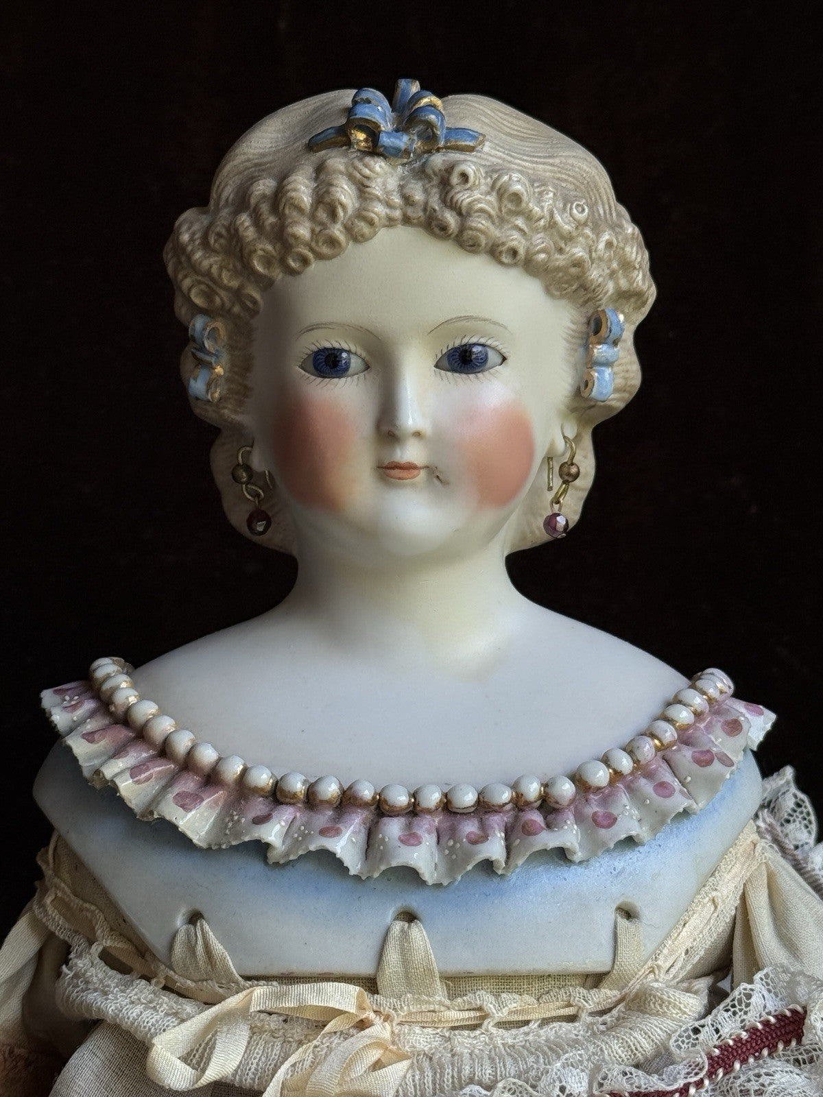 Antique German 19” Kling Bisque Head Parian China Dresden Doll Glass Eyes