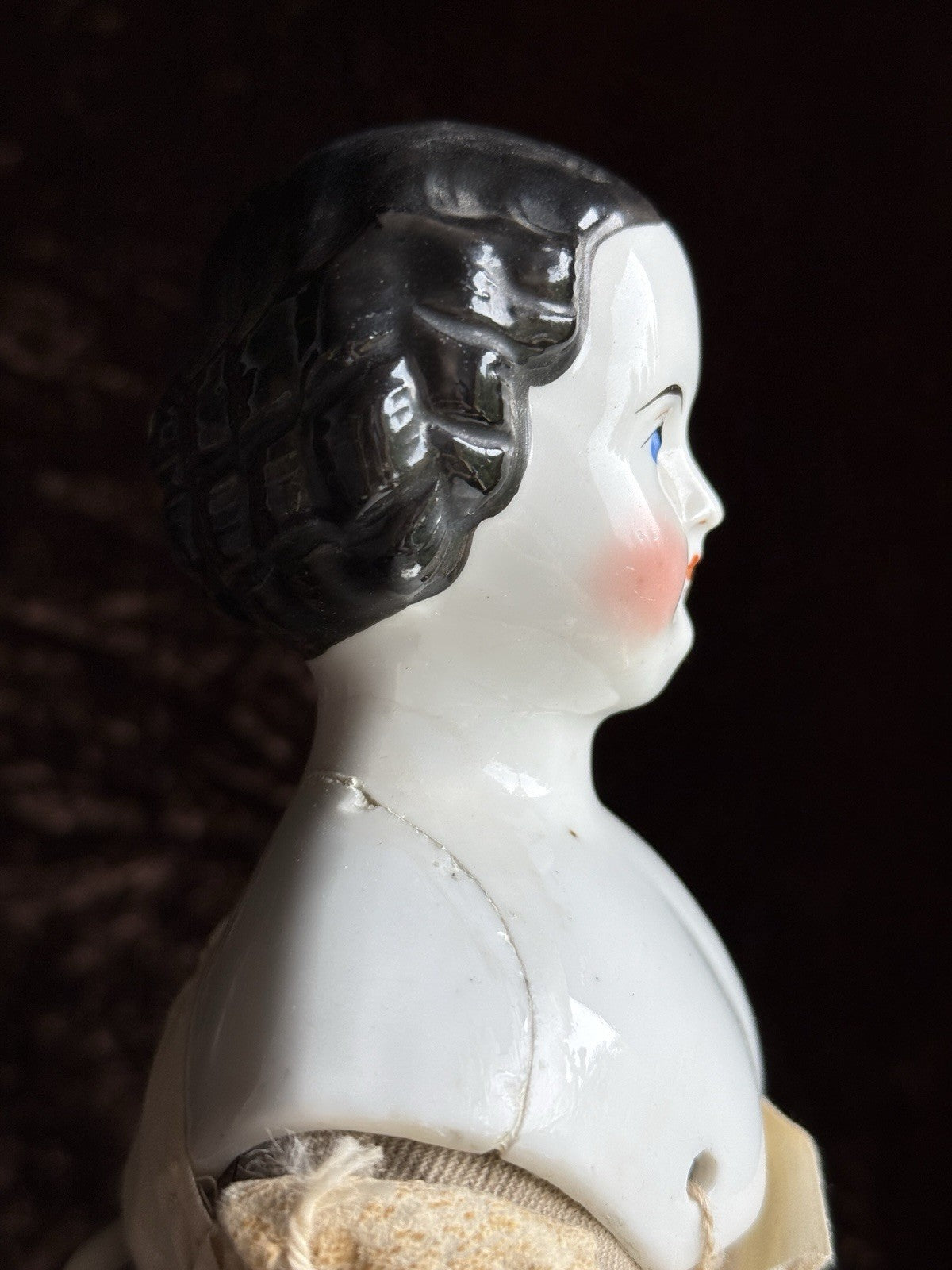 Antique German 15.5” Flat Top Highbrow China Shoulder Head Doll