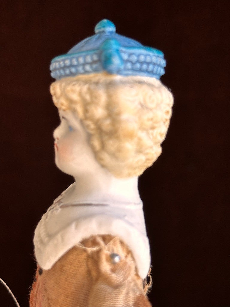 Antique German Hertwig Cabinet Size 8” Bisque Molded Shoulder Plate and Hat Doll
