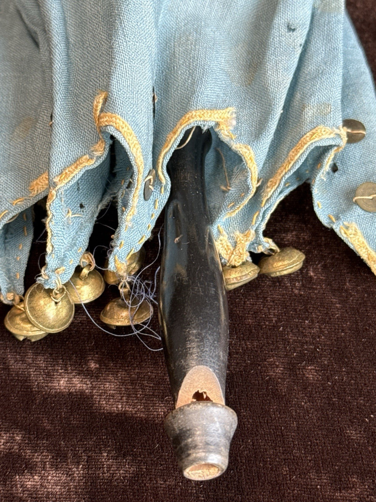 Rare Antique German 11” Marotte Rattle with Kinderkoff Bisque Male Doll Head Toy