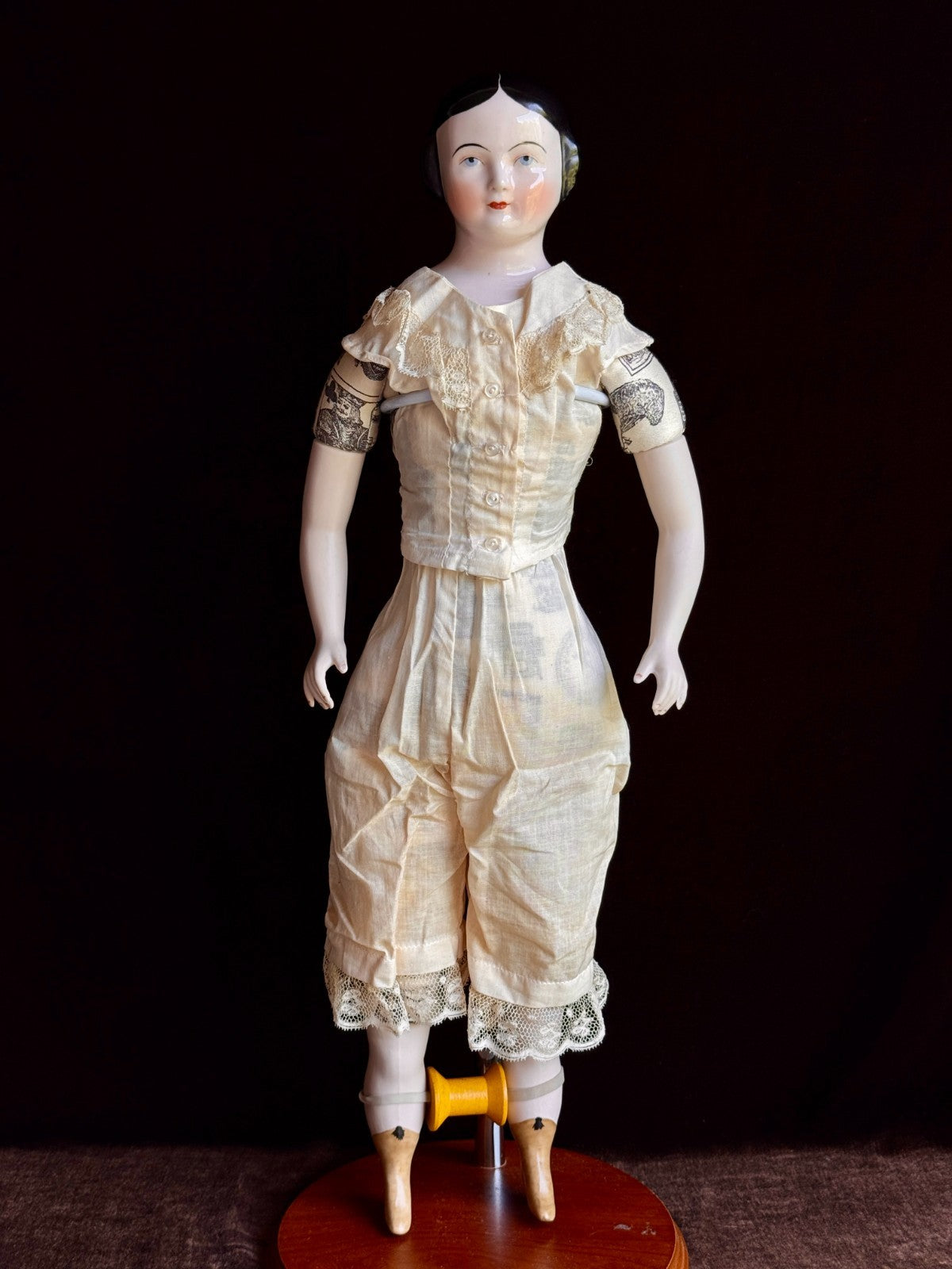 Porcelain 22” Reproduction of Antique Covered Wagon China Doll by Clara Wade