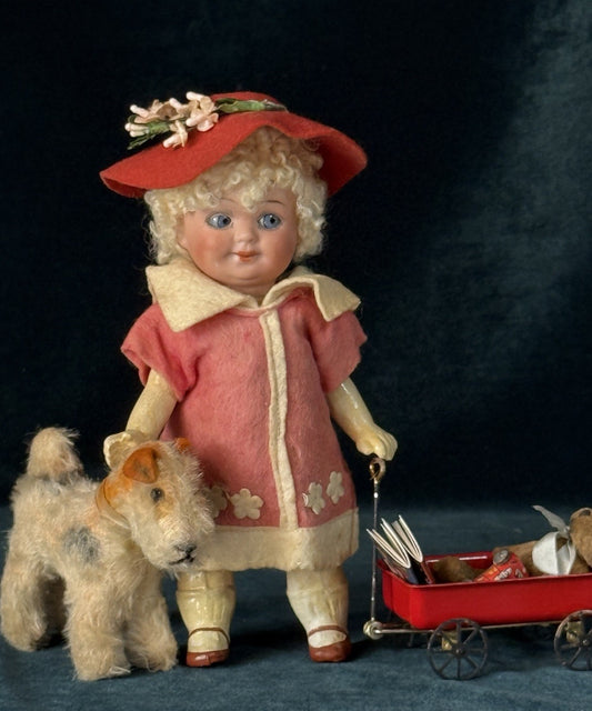 Antique German Hermann Steiner Googly Eyes 7” Doll Bisque Head