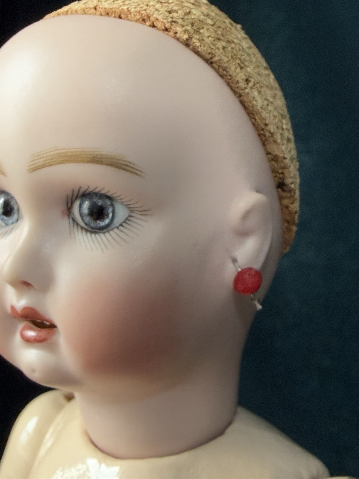 Porcelain/Composition 11” Reproduction of Antique French Bleuette Doll Red Dress