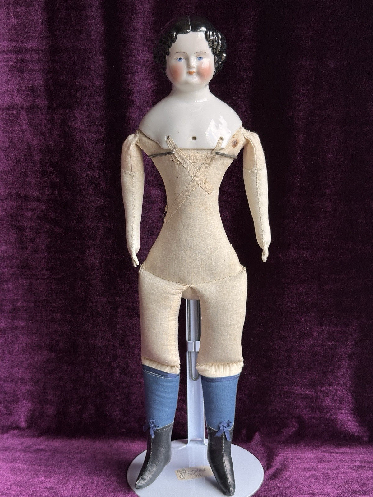 Antique German 19” Flat Top Highbrow Three Holes China Shoulder Head Doll