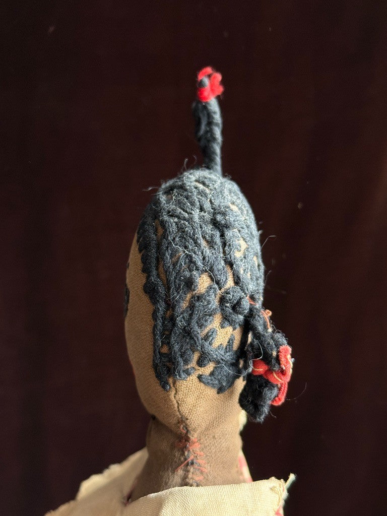 Antique/Vintage African American 12" Primitive Folk Art Cloth Rug Portrait Doll