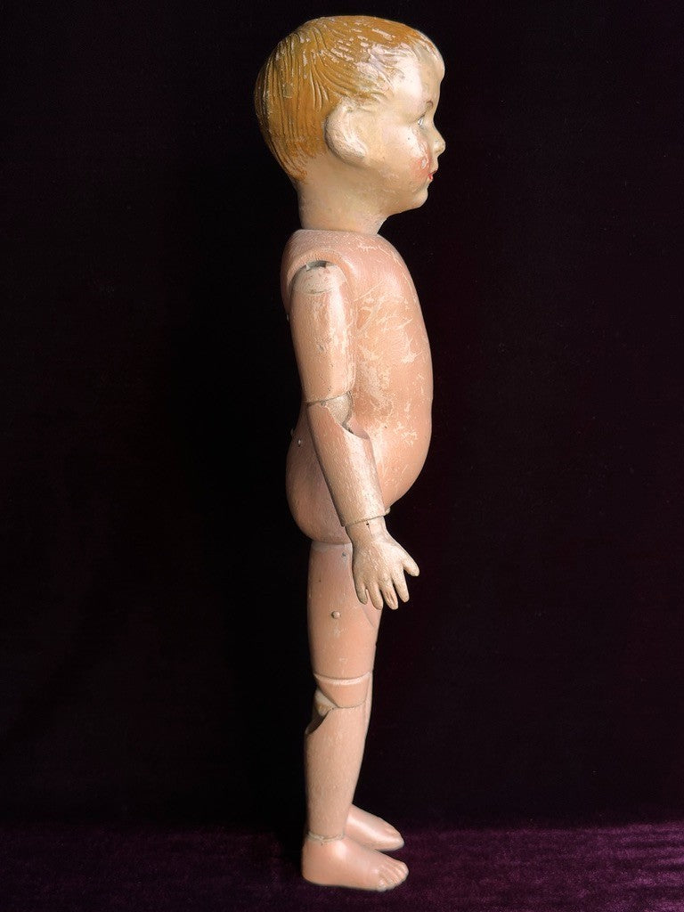 Antique American 16” Schoenhut 204 Series Wooden Boy Doll Carved Hair