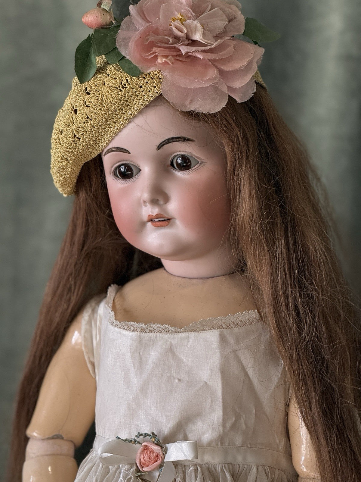 Large 32” Antique German Queen Louise Doll Bisque Head Composition Body