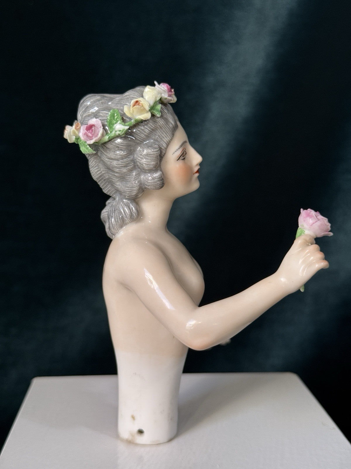 Rare Antique German Dressel & Kister 4 3/4” Half Doll Pin Cushion - Damaged