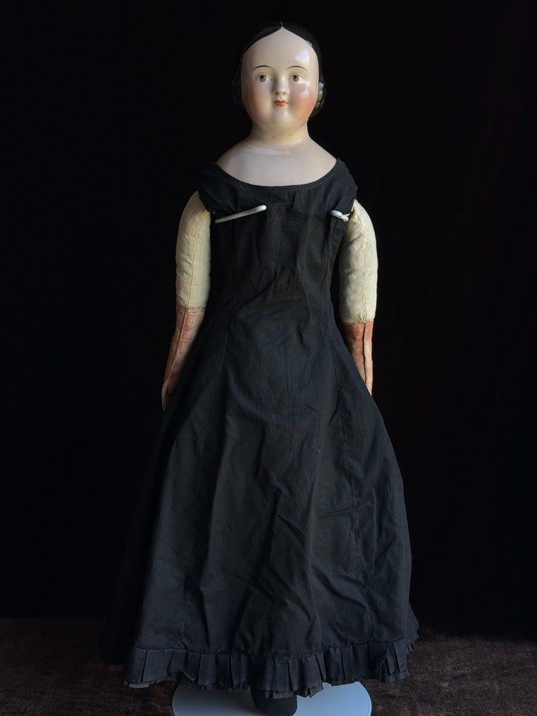 Large Antique German 25” Covered Wagon China Head Doll with Brown Eyes