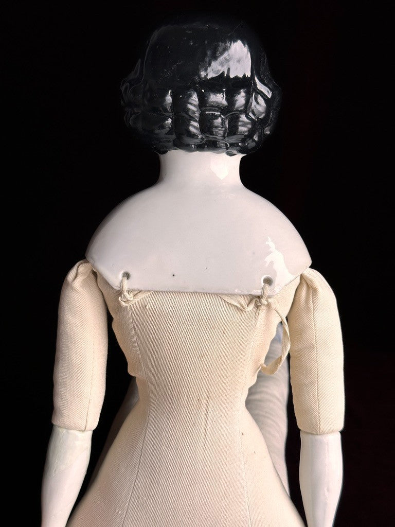 Large Antique German 27” Flat Top Highbrow China Shoulder Head Doll