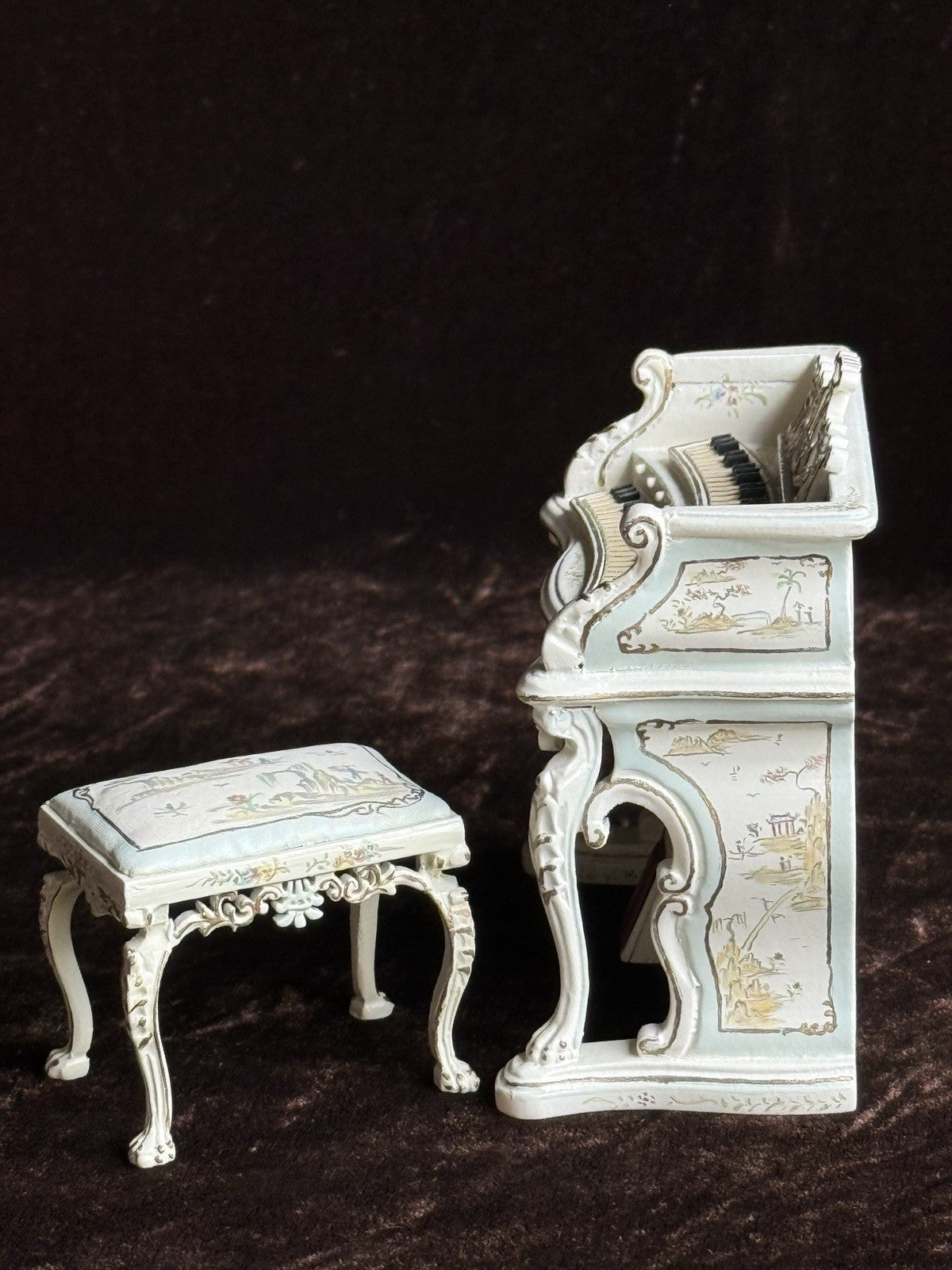 Bespaq Dollhouse Fine Miniatures Dollhouse Piano Organ & Bench 1:12 Scale Lot