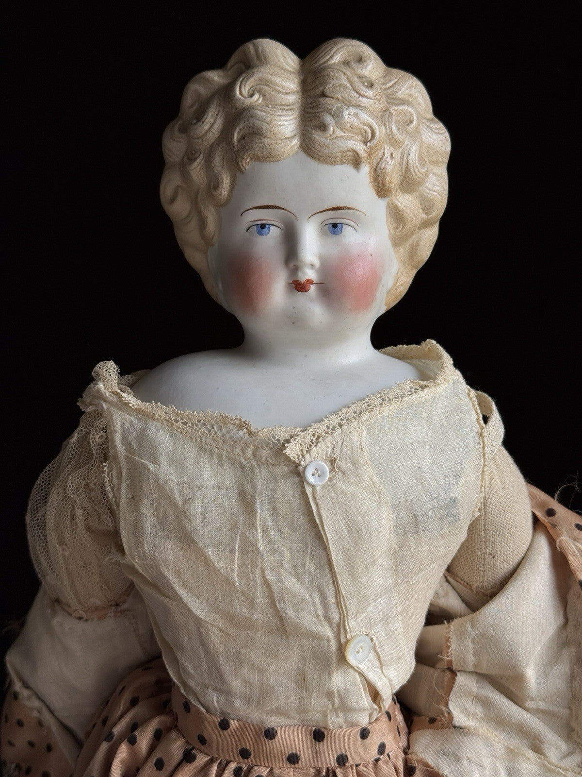 Antique German 22.5” Parian Bisque Head China Doll