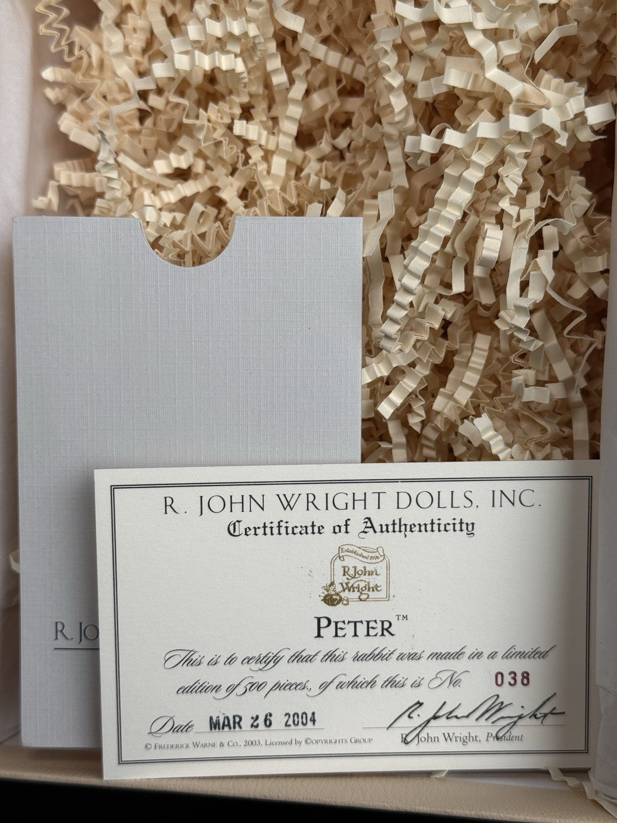 Collectible John Wright 8” Felt Peter Doll Beatrix Potter LE 500 in Box COA