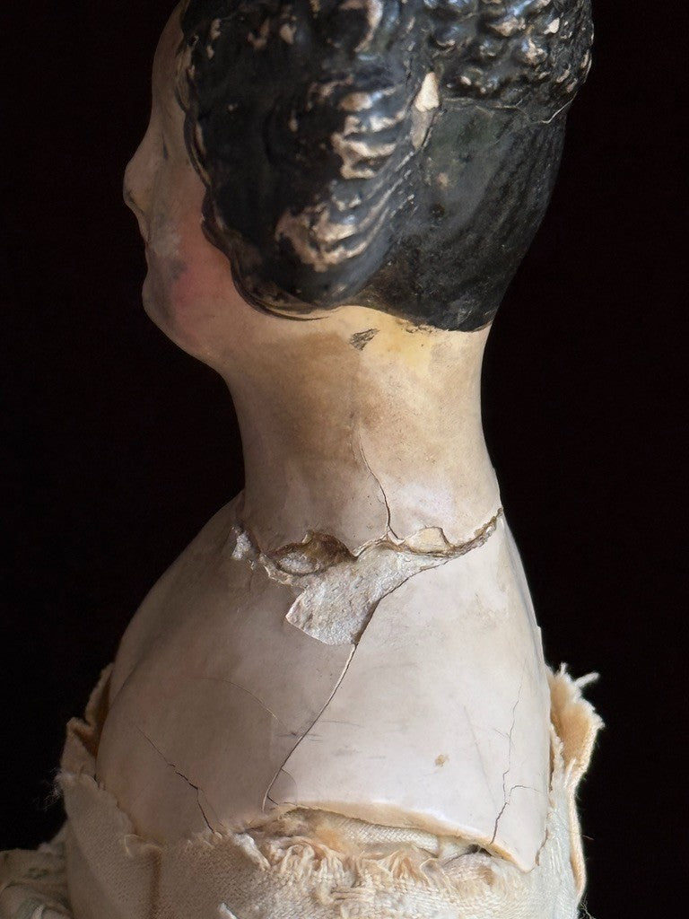 Antique German 15.5” Papier Mache Milliner’s Model Apollo Knot Coiffure Doll