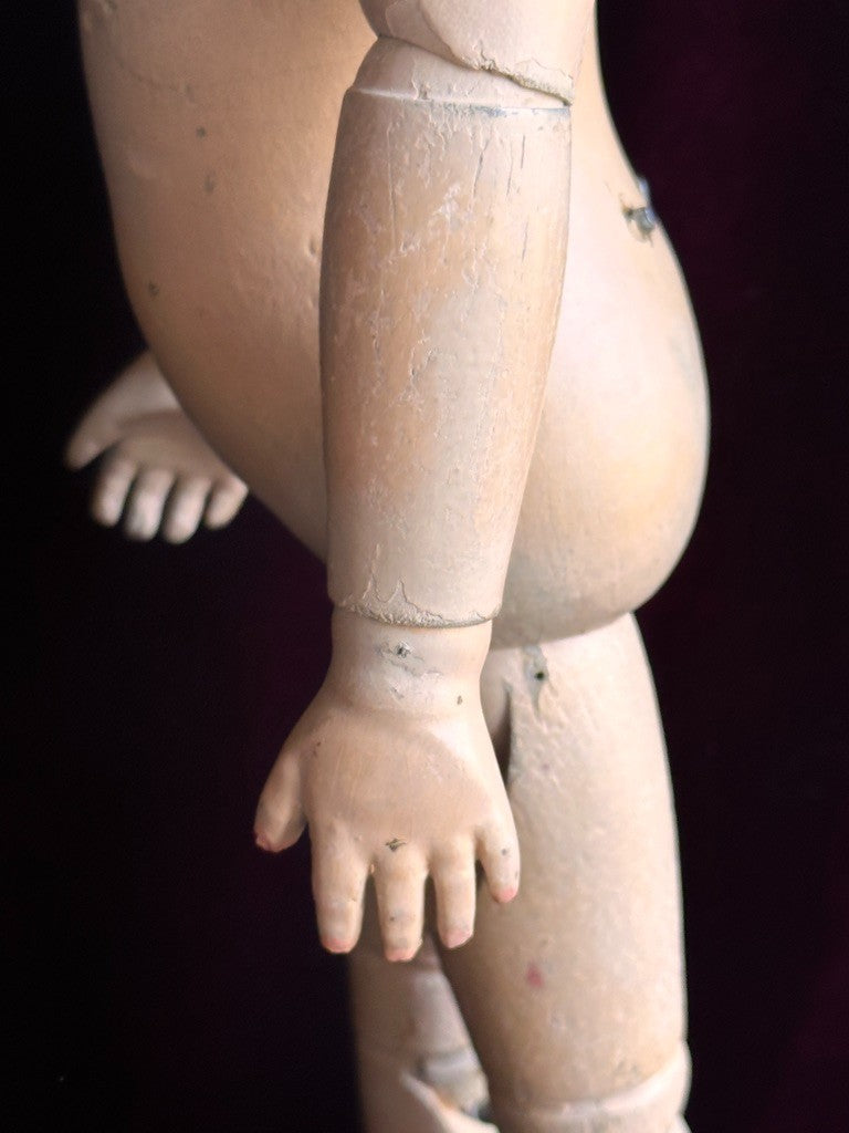 Antique American 16” Schoenhut 102 Series Wooden Doll Carved Braided Hair Bow