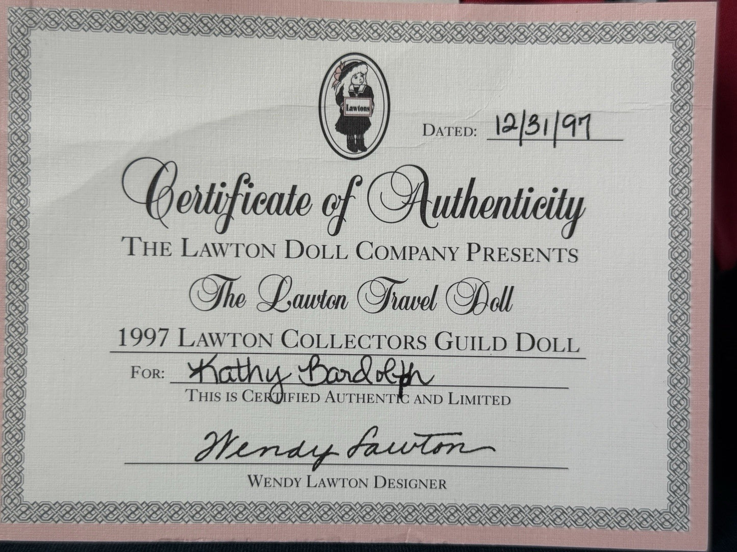 MIB Wendy Lawton 1997 “The Lawton Travel Doll” Wooden and Porcelain 9” Doll