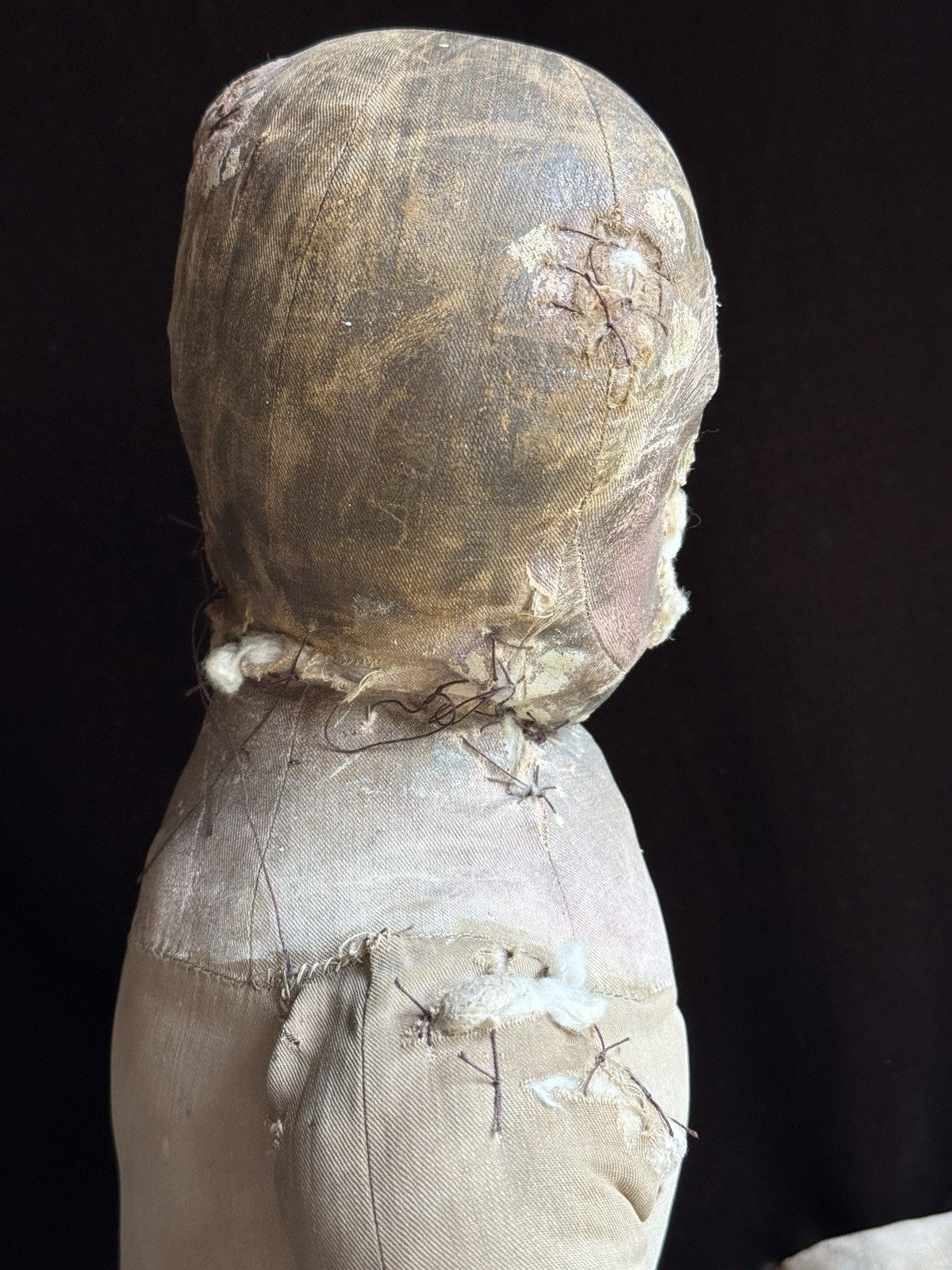 Early Antique American 28” Primitive Folk Cloth Rug Oil Painted Doll