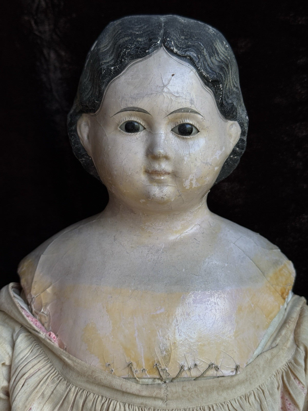 Large Antique American/German 25.5” Greiner Style Papier Mache Glass Eyes Doll