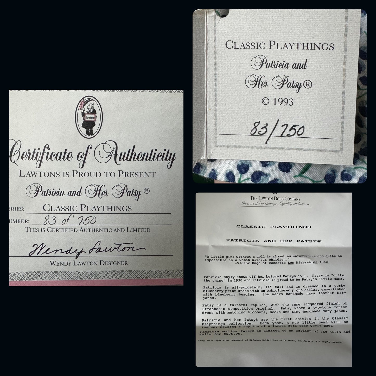 Wendy Lawton “Patricia And Her Patsy” 13” Porcelain Doll Box/Tag/COA