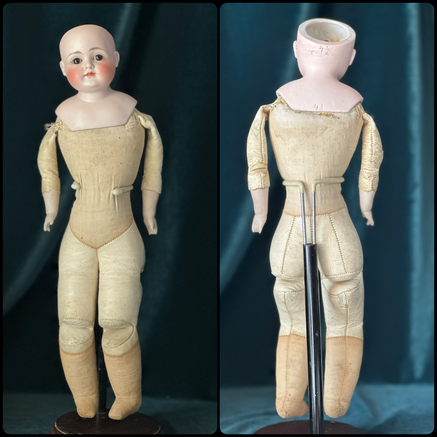 Early JDK Kestner Closed Mouth Bisque Shoulder Head 15” Doll Marked 4 1/2