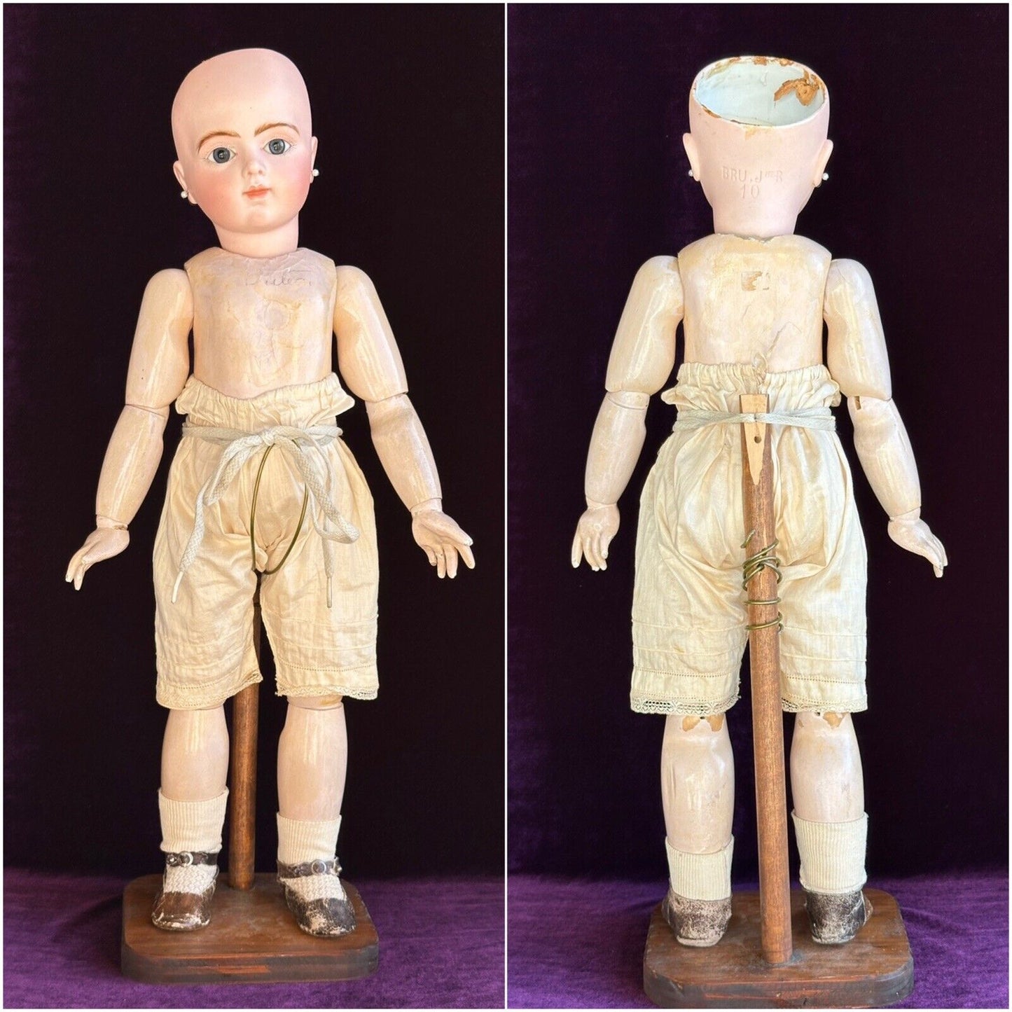 Antique French 22” Bru Jne R 10 Bebe Bisque Head Composition Body Doll