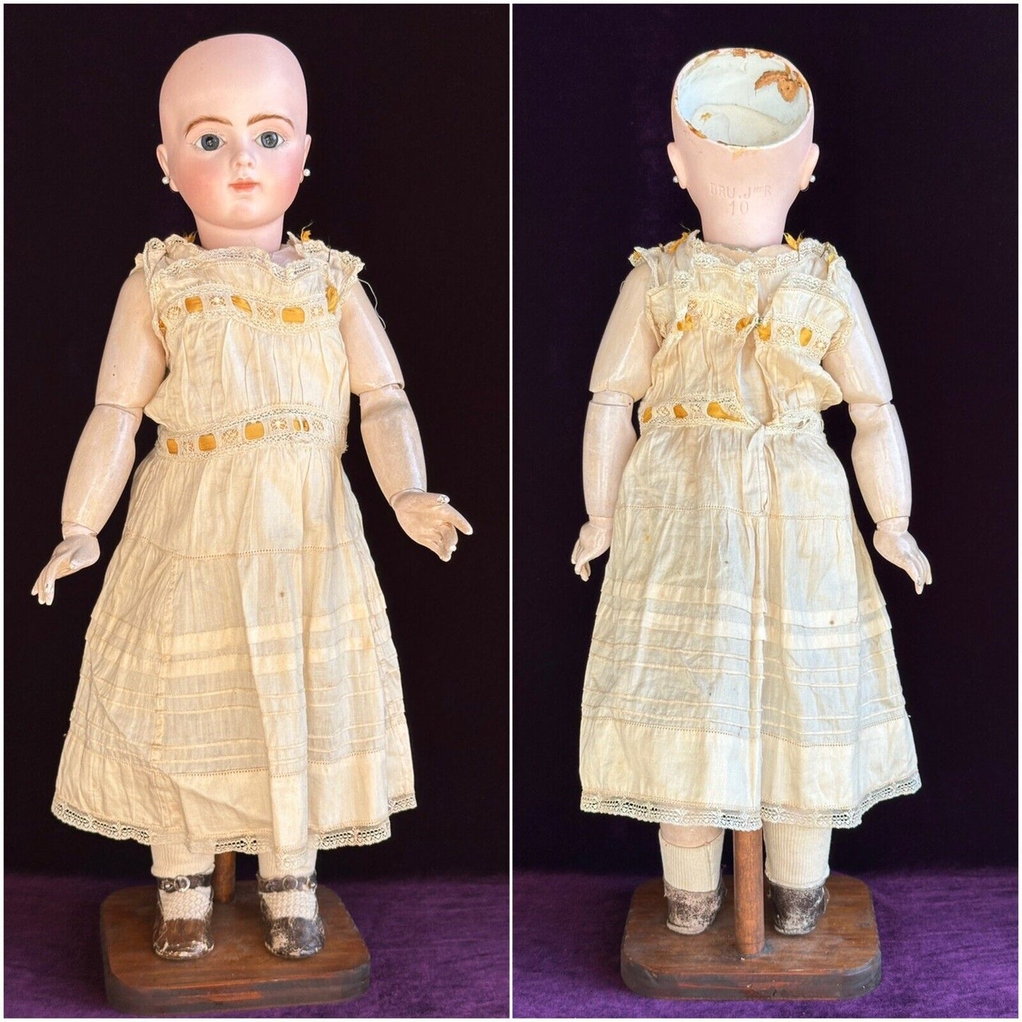 Antique French 22” Bru Jne R 10 Bebe Bisque Head Composition Body Doll