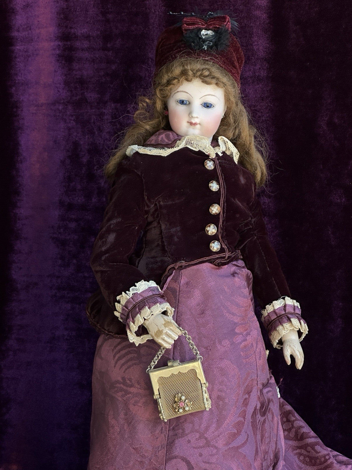 Rare Antique French Poupee 17” Lady Fashion Doll with Articulated Wood Body