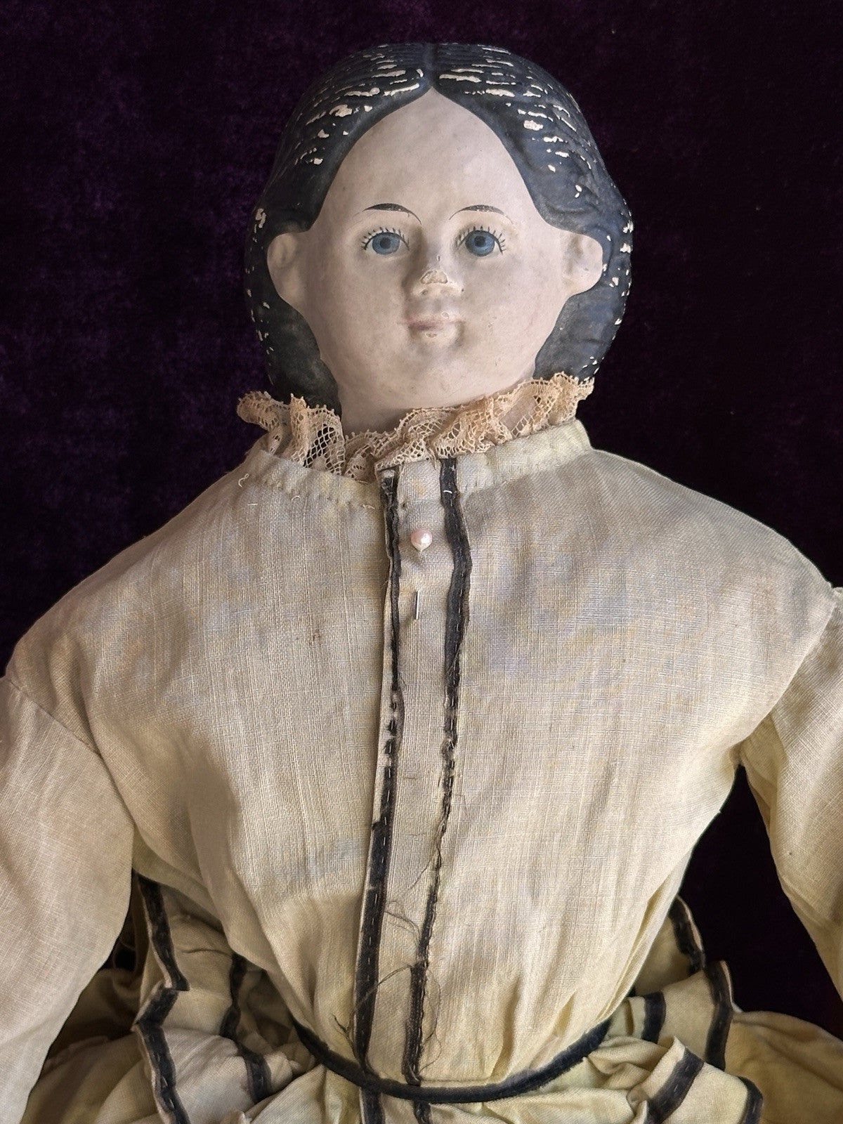 Antique American 22” Greiner No. 5 Papier Mache Doll with Original Label