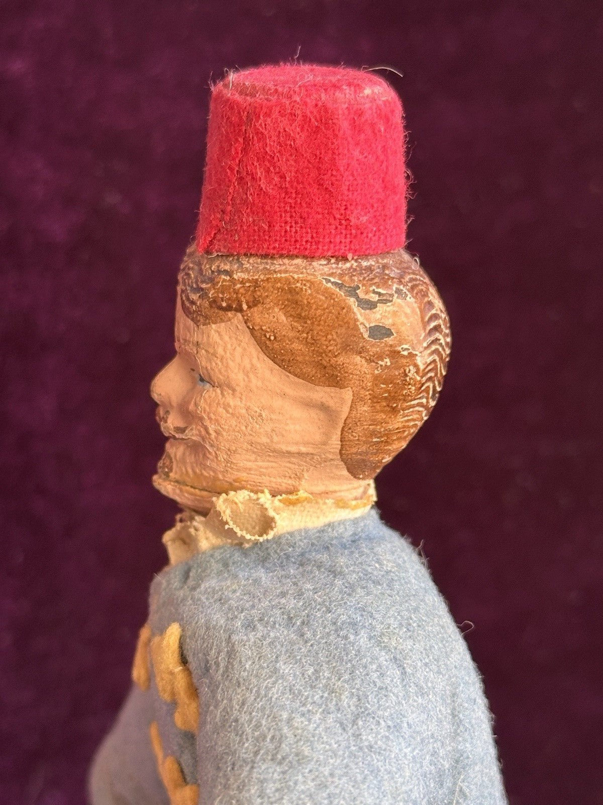 Antique American Schoenhut 8.25” Wooden Circus Tamer Doll and 2.5” Tub Toy