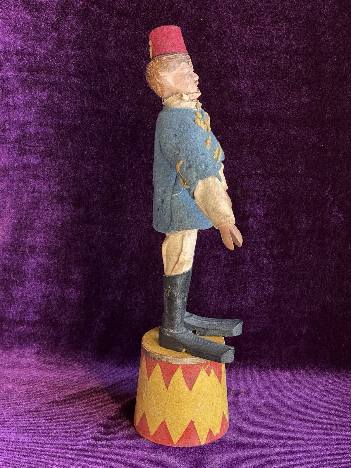 Antique American Schoenhut 8.25” Wooden Circus Tamer Doll and 2.5” Tub Toy