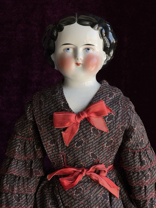 Antique German 20” Flat Top Brunette China Doll Emma Clear Body