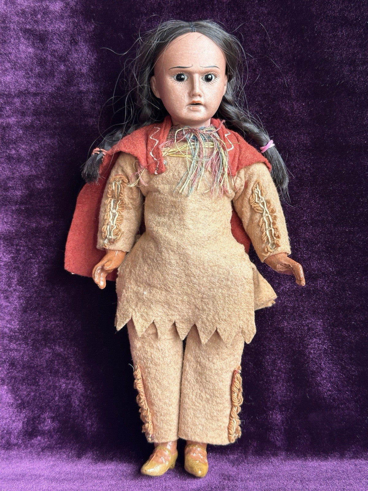 Antique German 10.25” All Original Native American Indian Bisque Head Doll