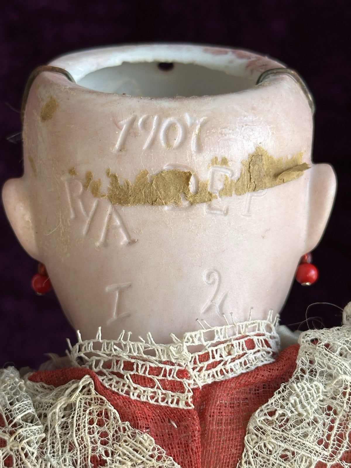 Antique German 17” Theodor Recknagel 1907 A/R DEP Pierced Ears Bisque Head Doll