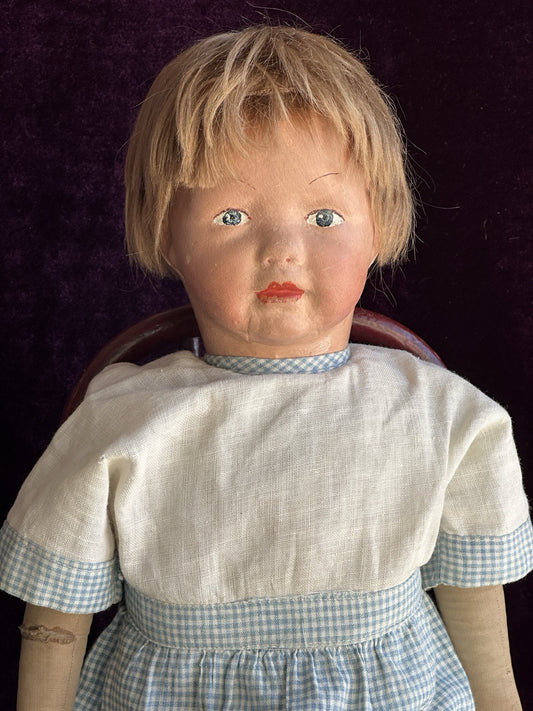 Antique American 19” Kamkins Cloth Oil Painted Doll