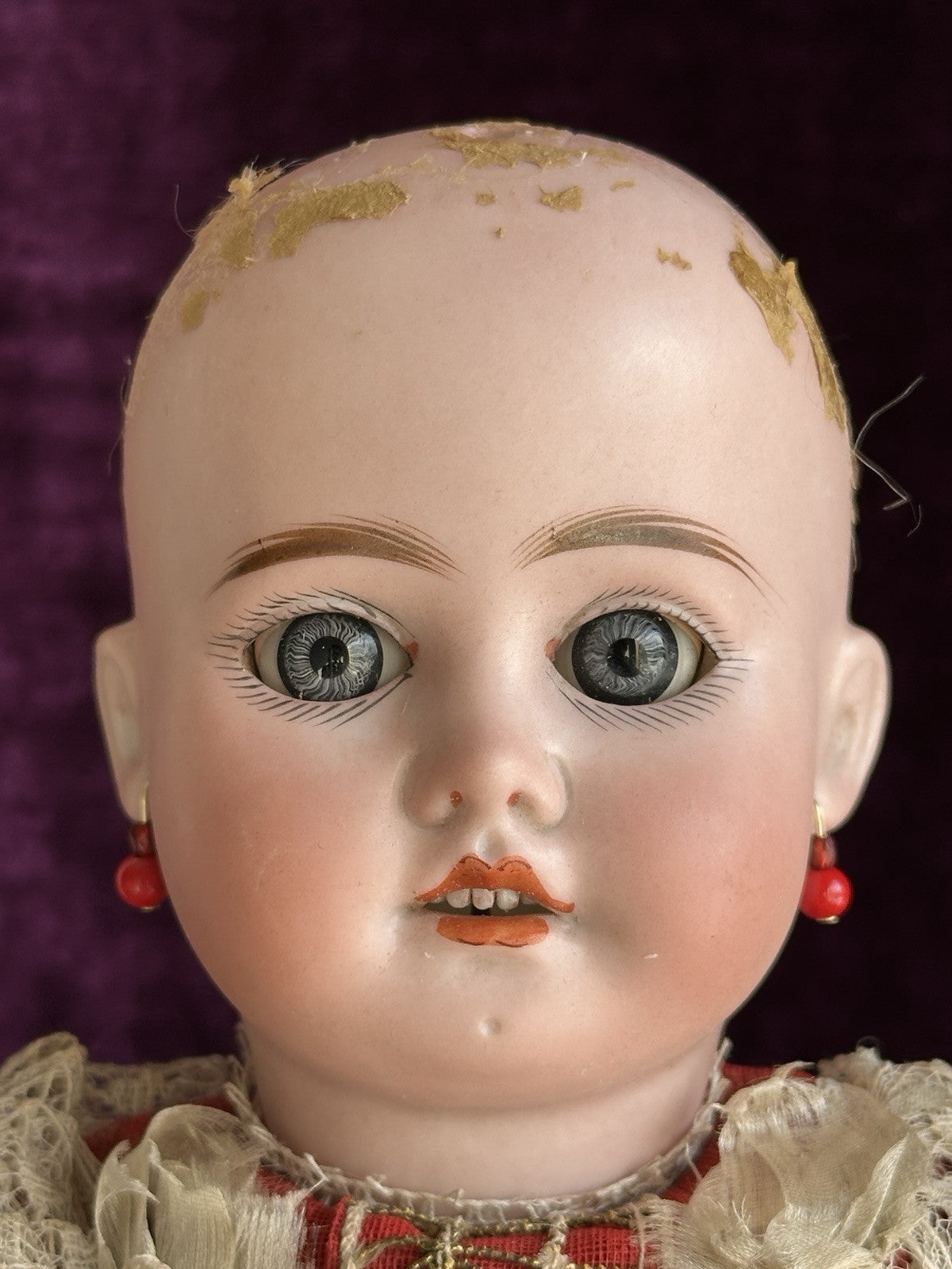 Antique German 17” Theodor Recknagel 1907 A/R DEP Pierced Ears Bisque Head Doll