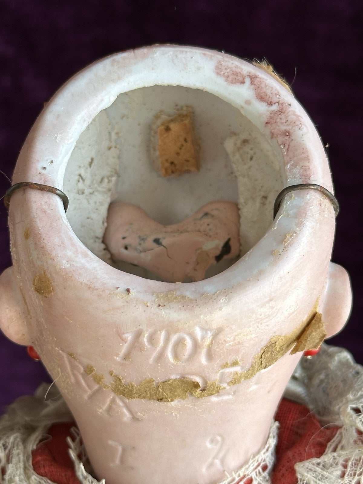 Antique German 17” Theodor Recknagel 1907 A/R DEP Pierced Ears Bisque Head Doll