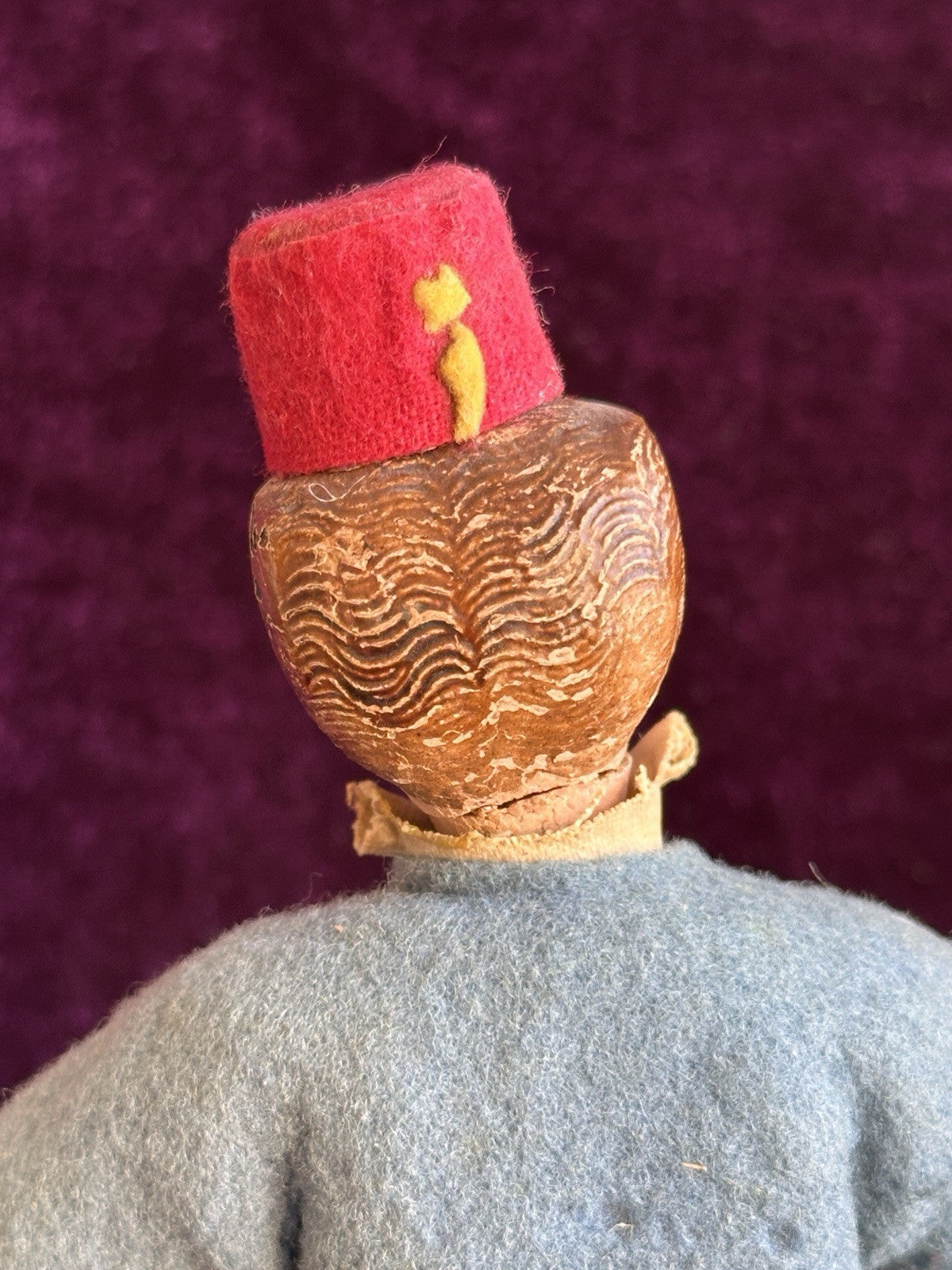 Antique American Schoenhut 8.25” Wooden Circus Tamer Doll and 2.5” Tub Toy
