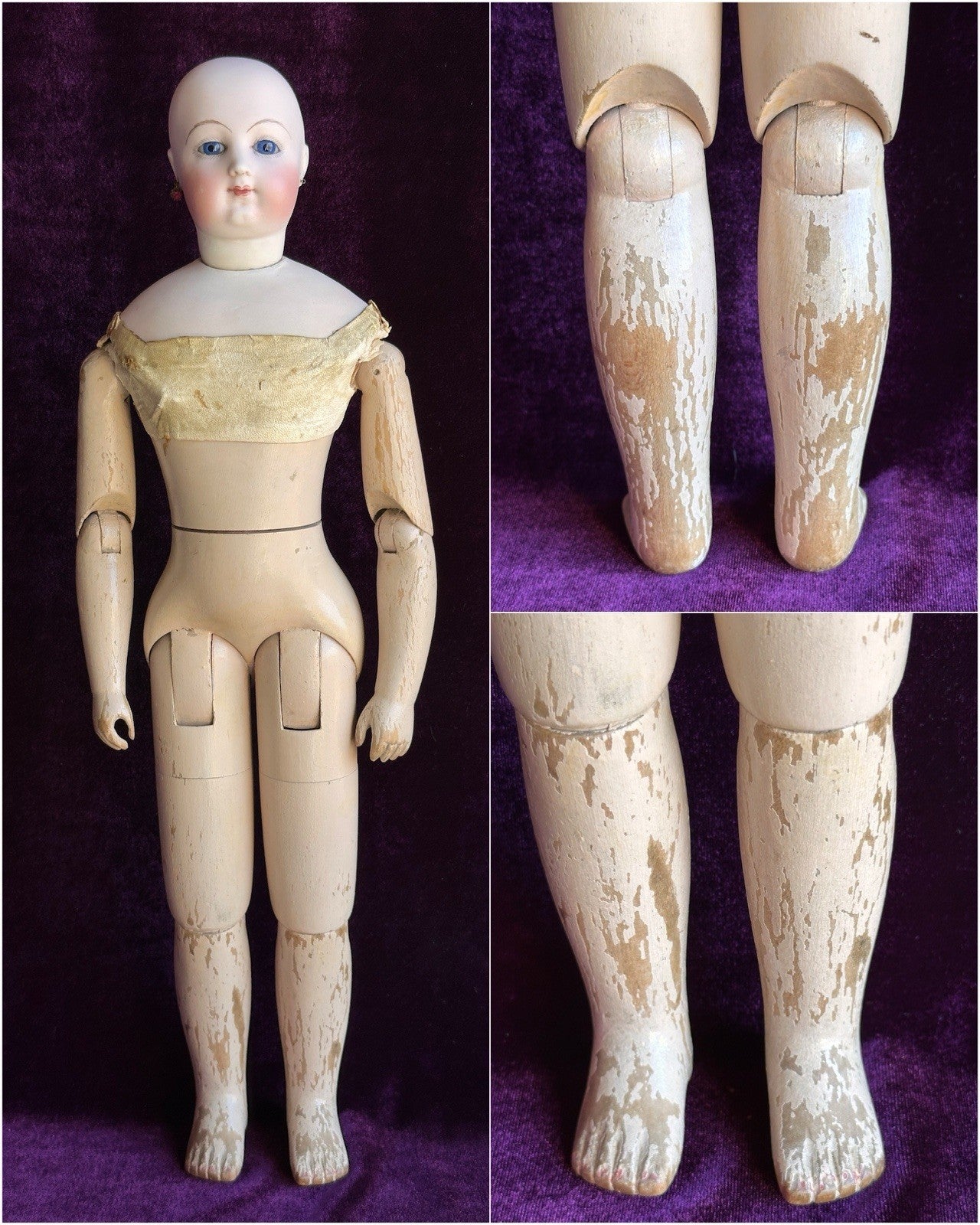 Rare Antique French Poupee 17” Lady Fashion Doll with Articulated Wood Body