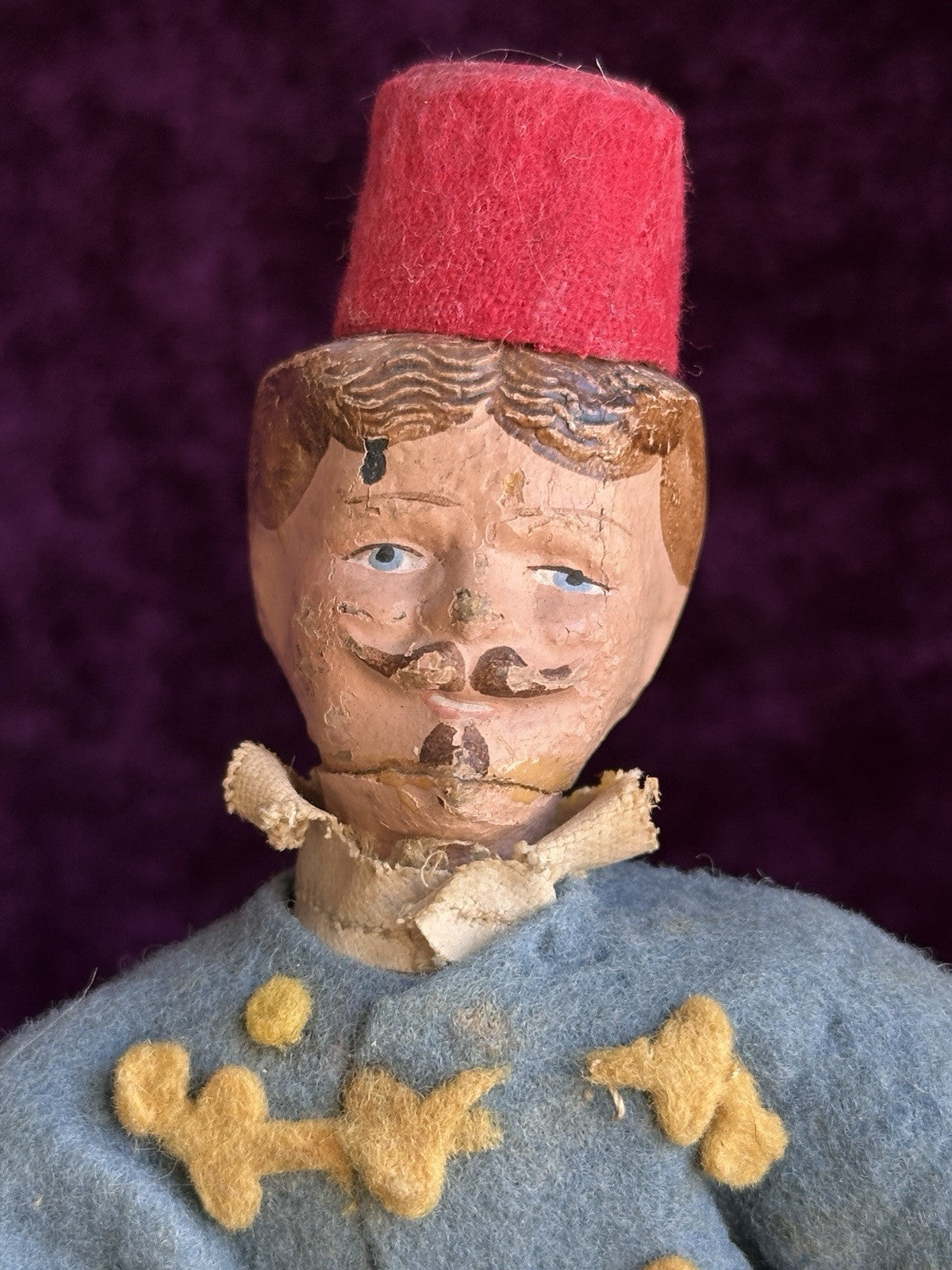 Antique American Schoenhut 8.25” Wooden Circus Tamer Doll and 2.5” Tub Toy