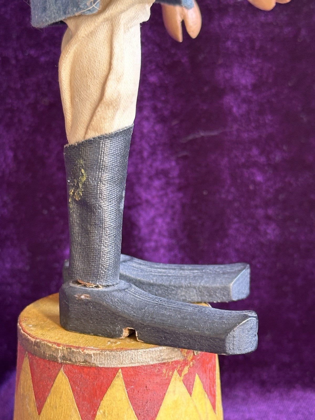 Antique American Schoenhut 8.25” Wooden Circus Tamer Doll and 2.5” Tub Toy
