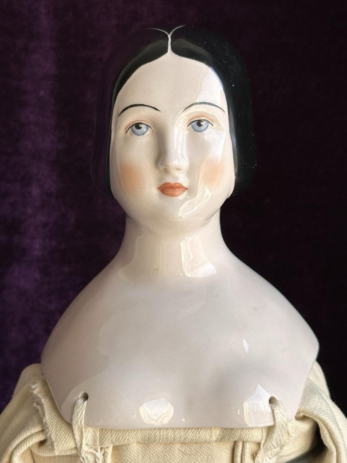 Rare Vintage 19.5” Emma Clear Fanny Elssler China Head Doll with Molded Bun