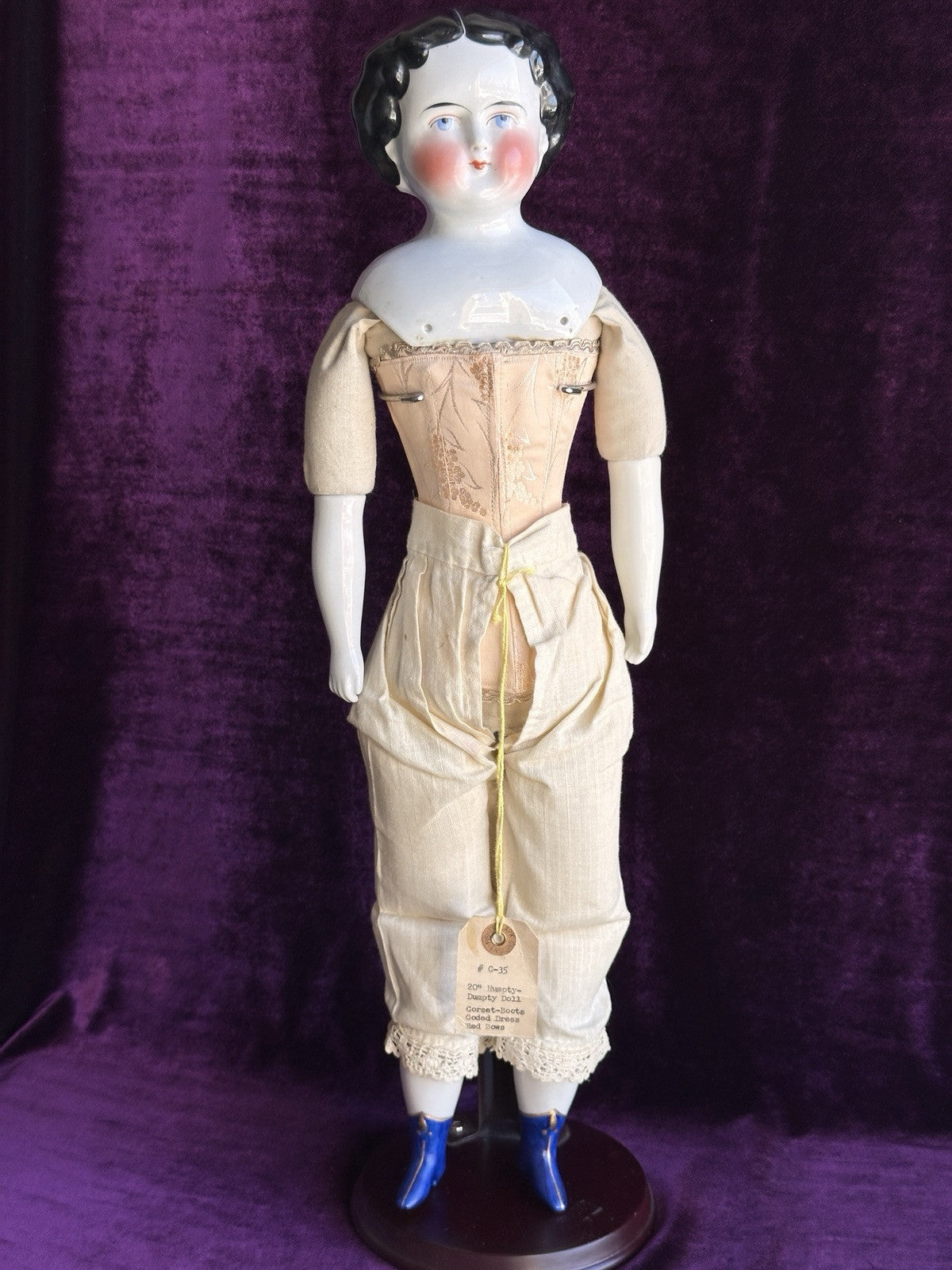 Antique German 20” Flat Top Brunette China Doll Emma Clear Body