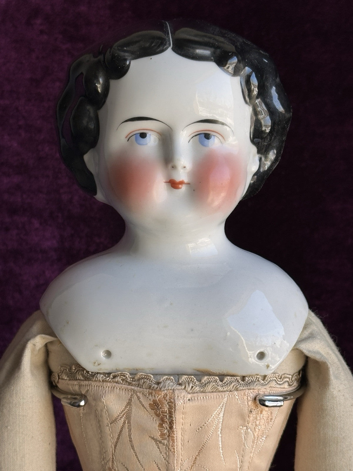Antique German 20” Flat Top Brunette China Doll Emma Clear Body