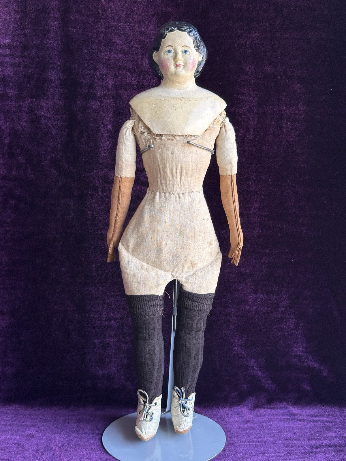 Antique American 19” Greiner’s Papier Mache Doll with Original Label