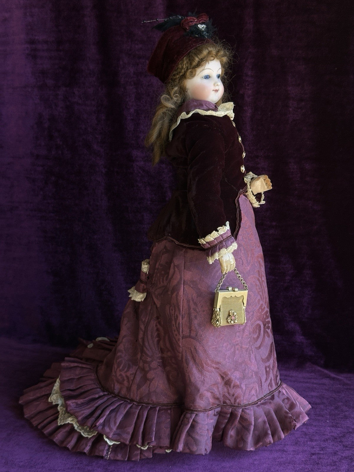 Rare Antique French Poupee 17” Lady Fashion Doll with Articulated Wood Body