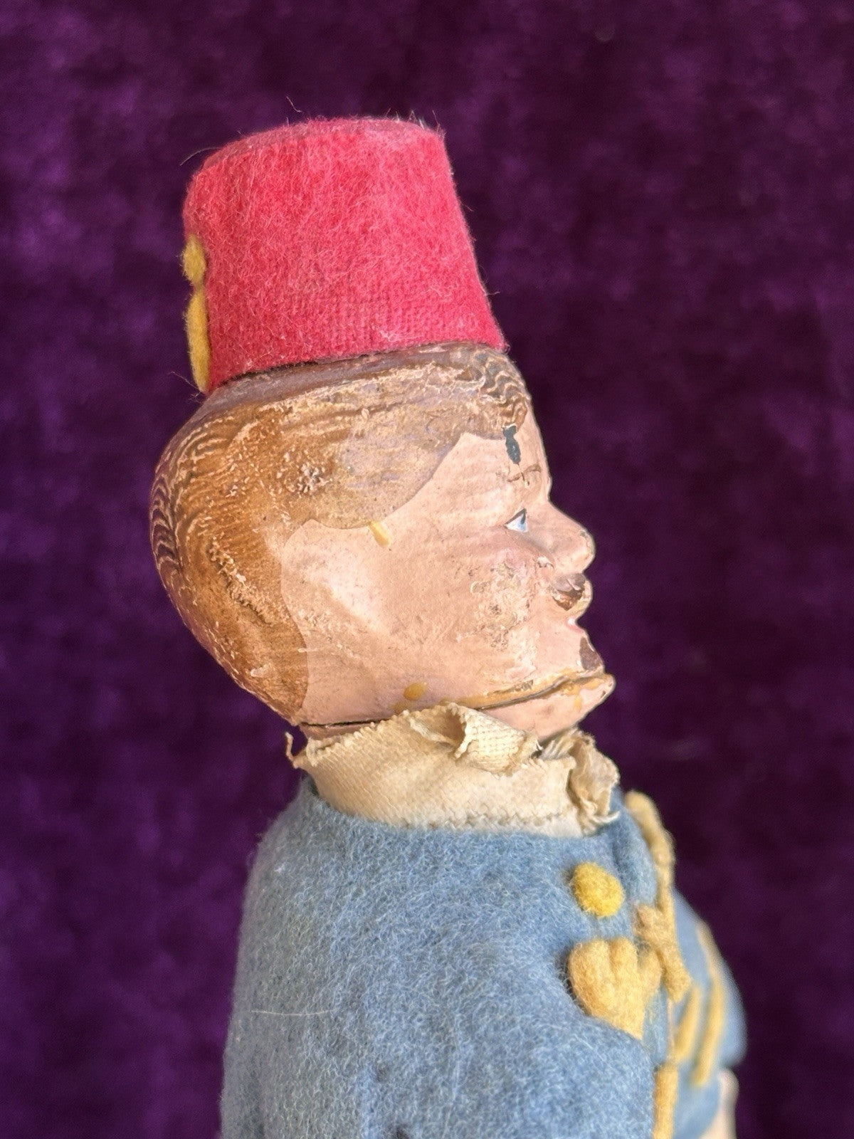 Antique American Schoenhut 8.25” Wooden Circus Tamer Doll and 2.5” Tub Toy