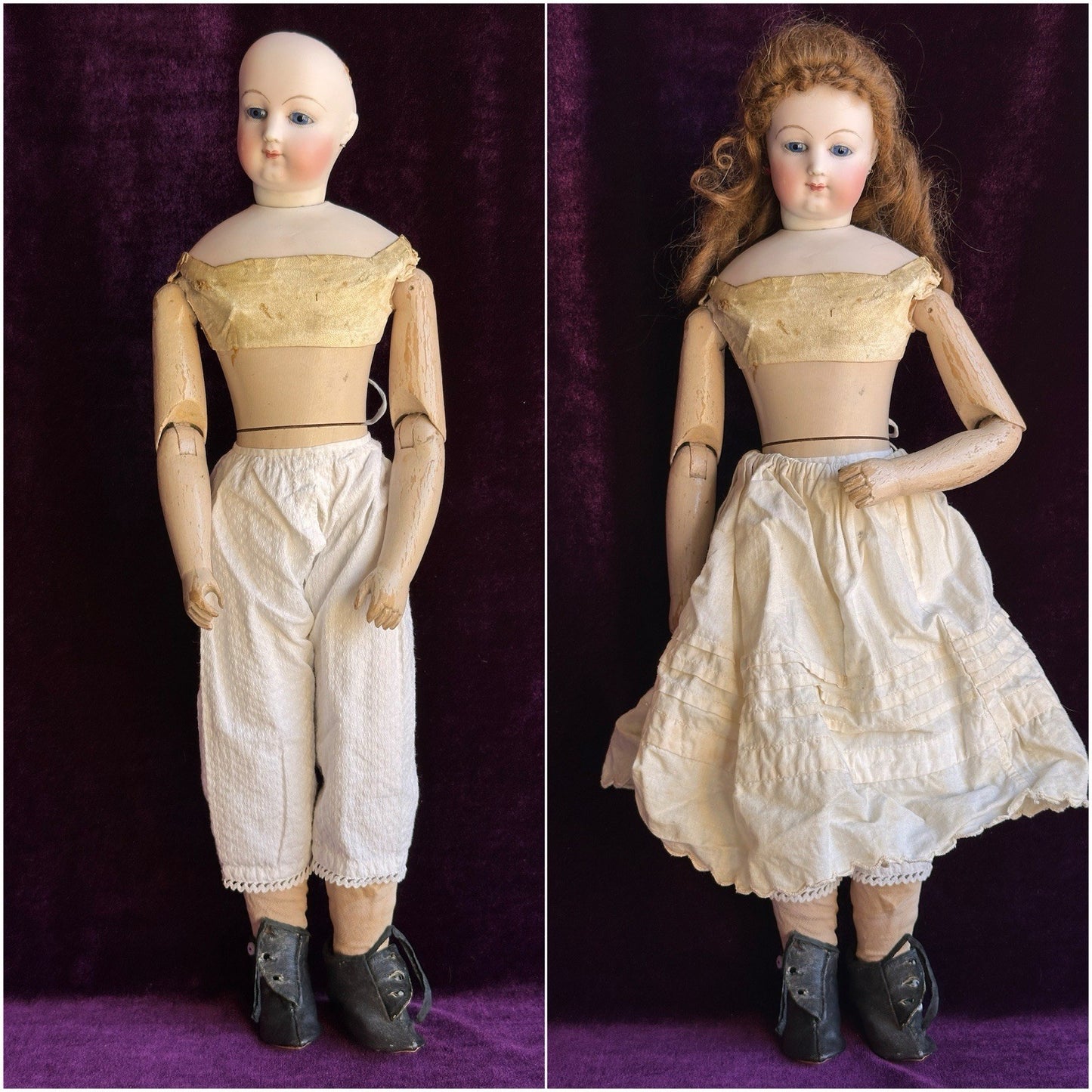 Rare Antique French Poupee 17” Lady Fashion Doll with Articulated Wood Body