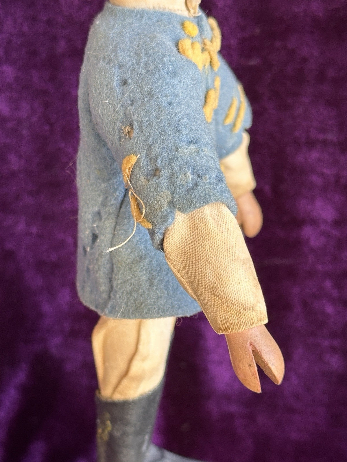 Antique American Schoenhut 8.25” Wooden Circus Tamer Doll and 2.5” Tub Toy