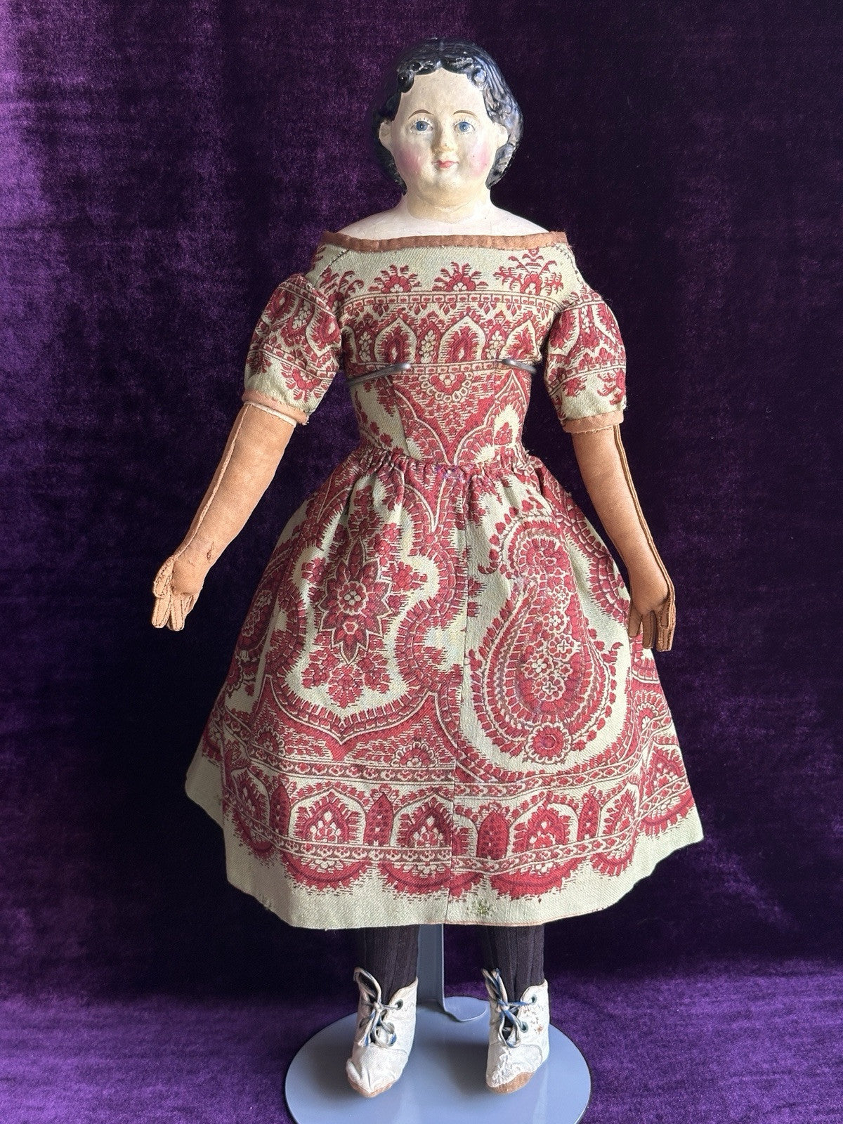 Antique American 19” Greiner’s Papier Mache Doll with Original Label